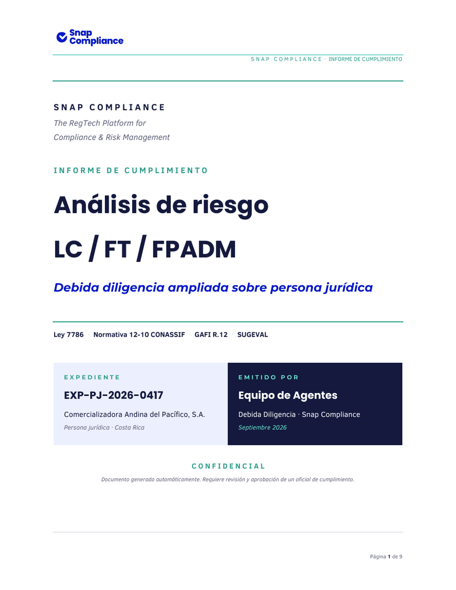 Portada del informe de análisis de riesgo para Cumplimiento