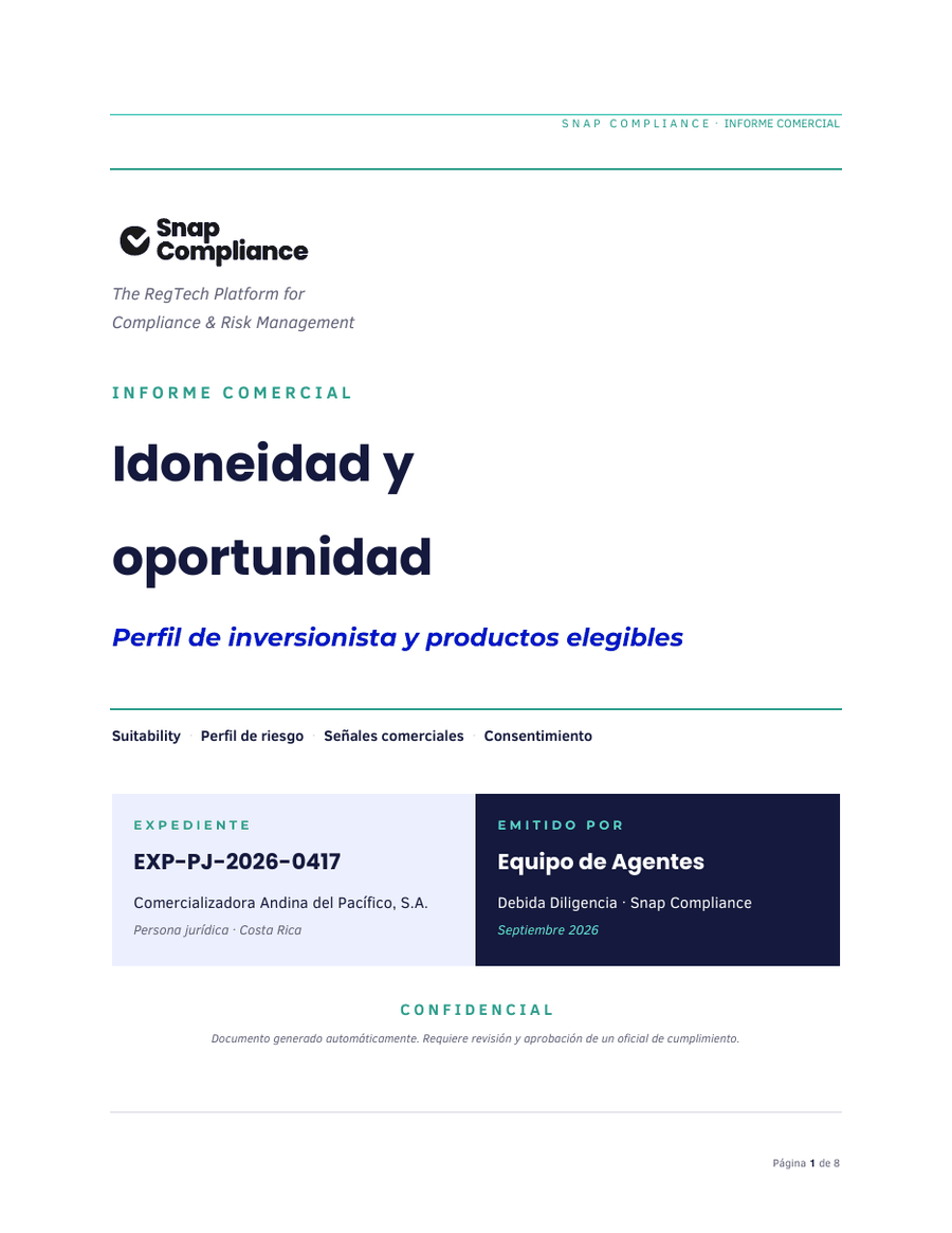 Portada del informe de idoneidad y oportunidad para Comercial